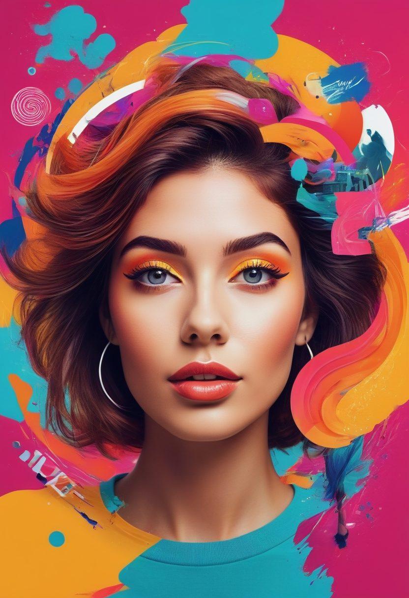 A dynamic collage showcasing a vibrant mix of multimedia elements like vlogs, podcasts, and social media icons, all interconnected with swirling visuals of creativity. Incorporate bright colors, abstract art elements, and playful typography that represent the diversity of content creation in the digital age. Highlight the concepts of engagement and virality with eye-catching graphics. highly illustrative, bold colors, modern design.